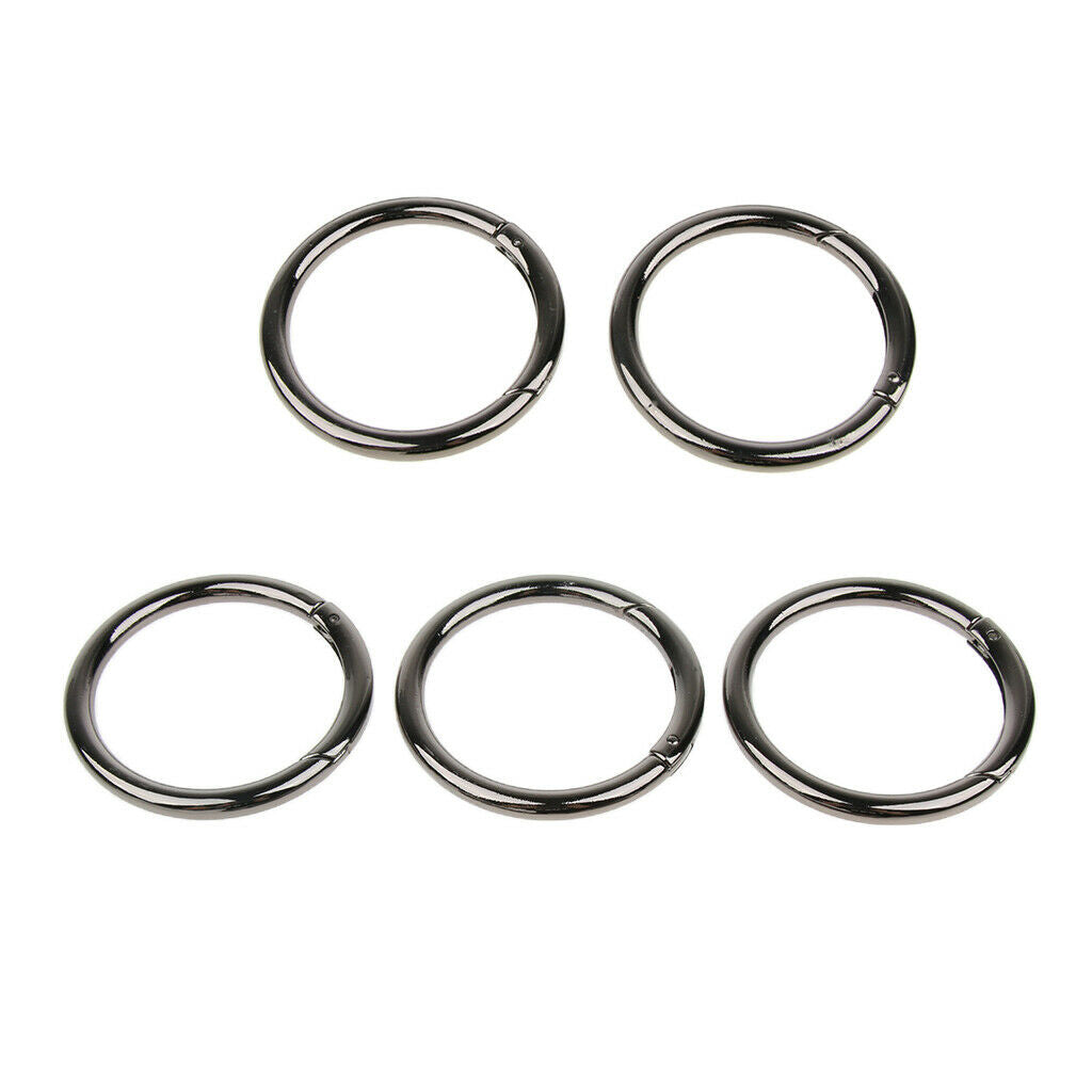 5pcs Round Buckles Carabiner Keychain Spring Push Open Hook Clip Black 38mm