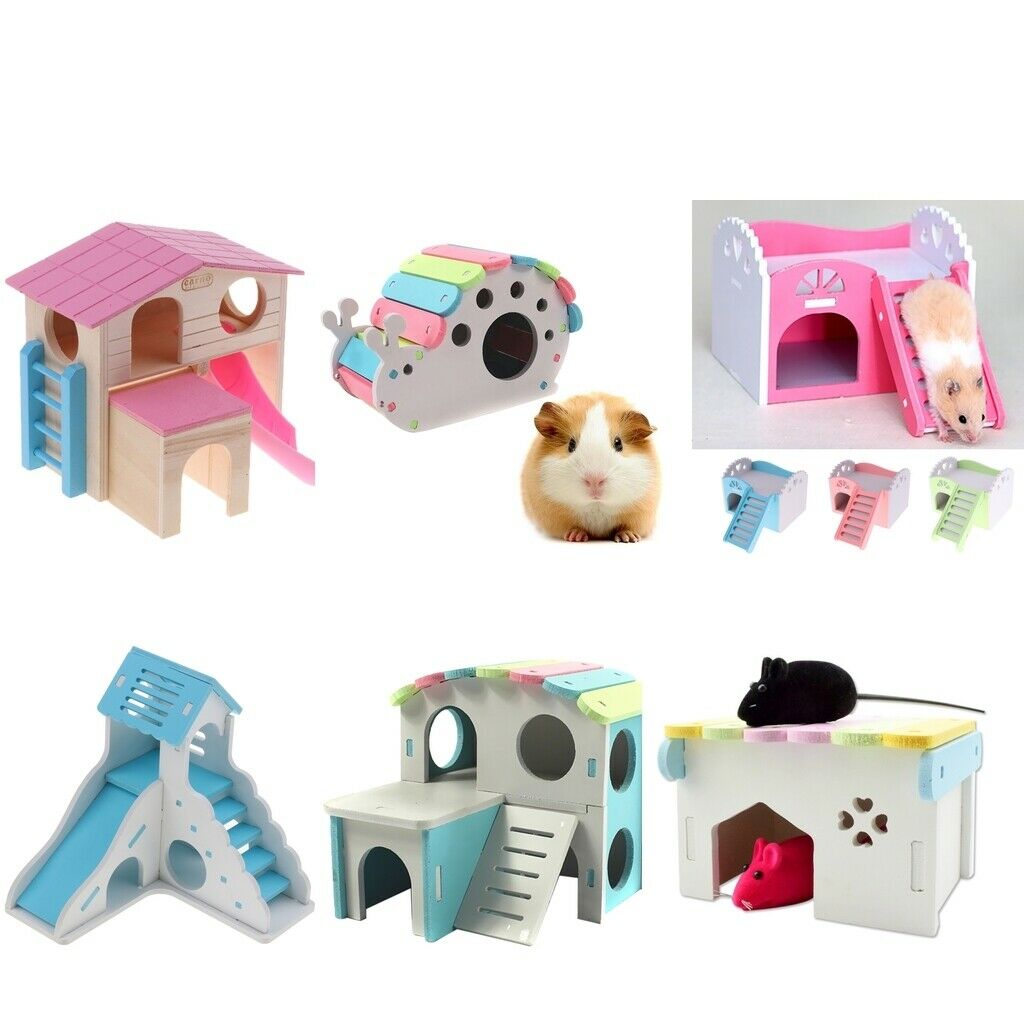 Wooden Hamster House, Small Animal Nesting Habitat Perfect for Rat, Guinea Pigs,