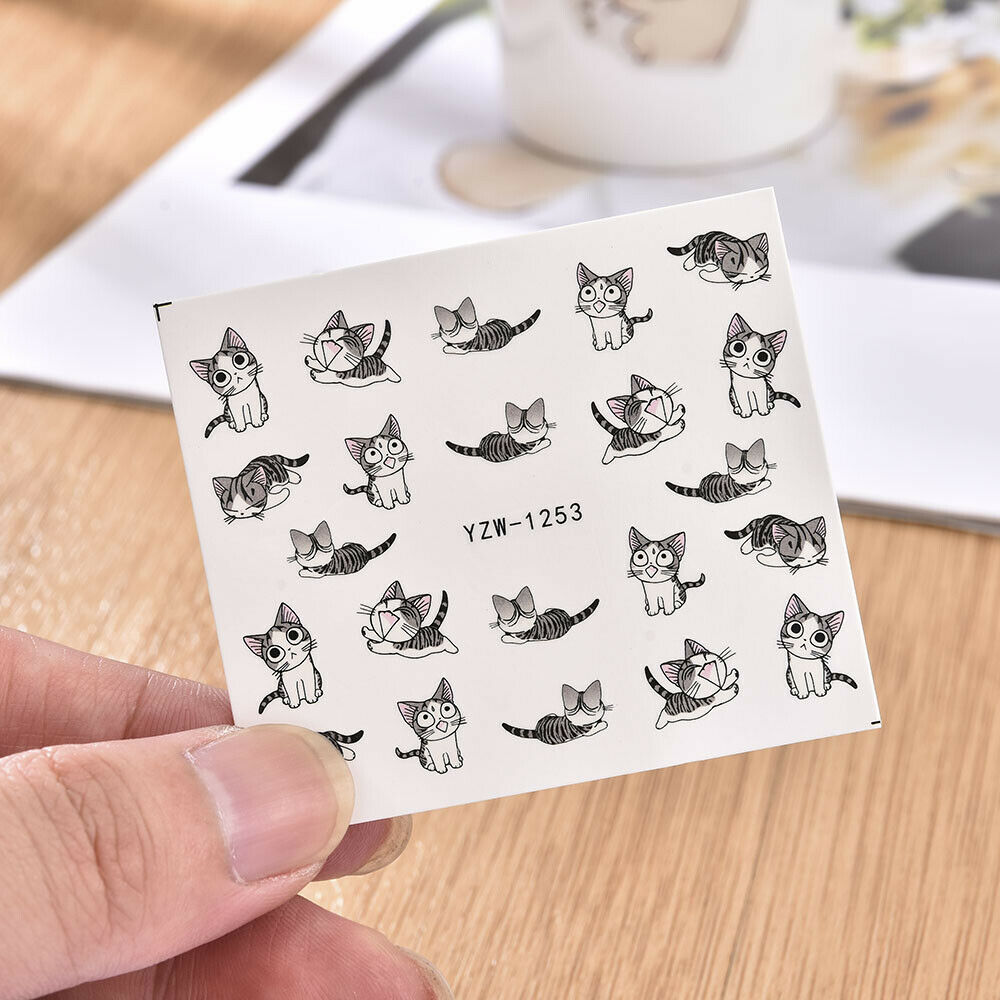 Nail Art Decals Nail Wraps Water Transfers Funny Cute Happy Cat DIY Stickers