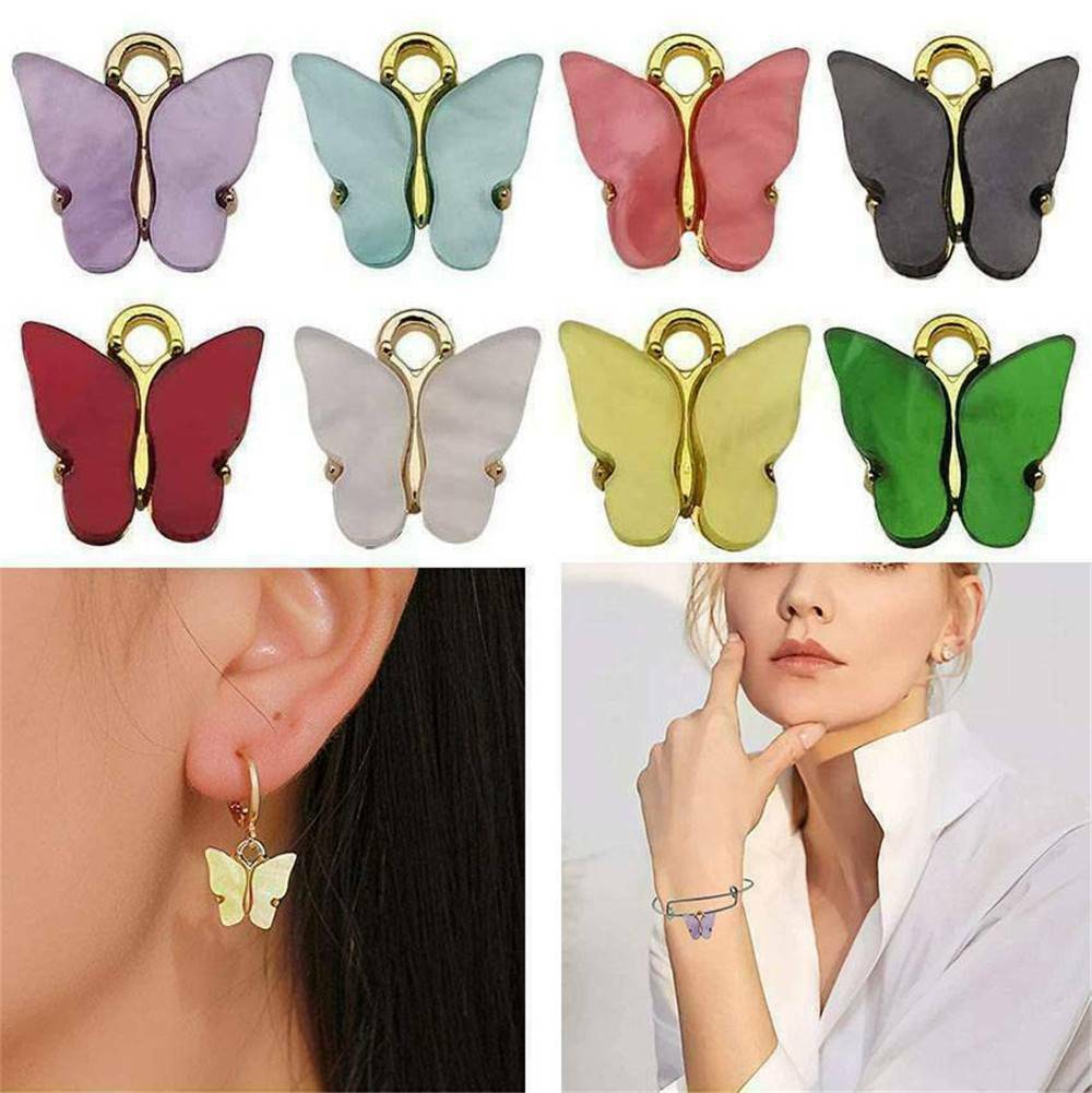 10Pc Mixed Butterfly Acrylic Charms Cute DIY Animal Pendant Handmade Jewelry Kit