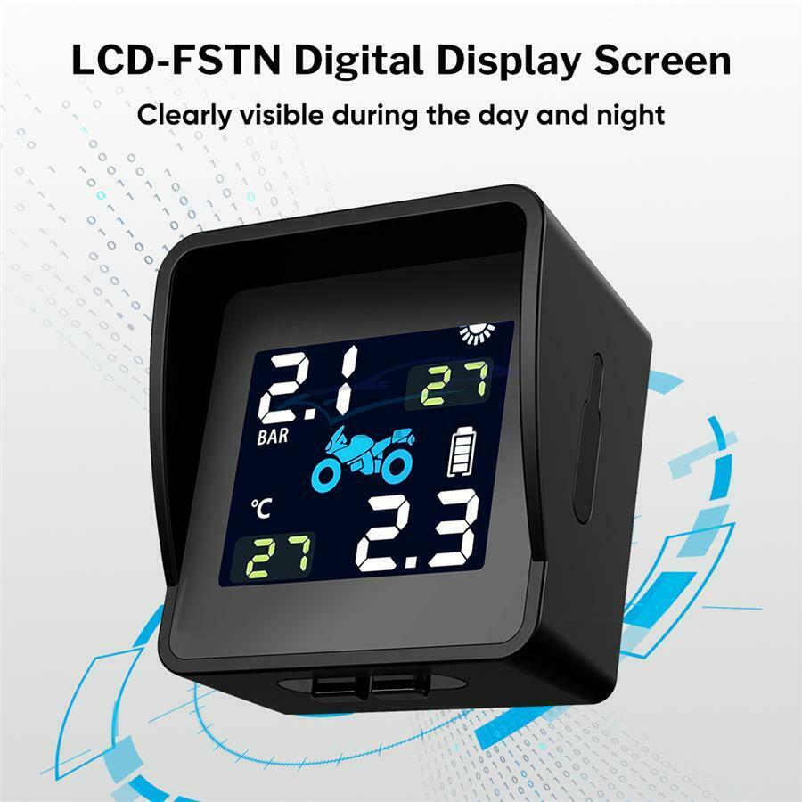 1100mAh USB Solar LCD Display Motorcycle Tire Pressure Real-time Monitor System