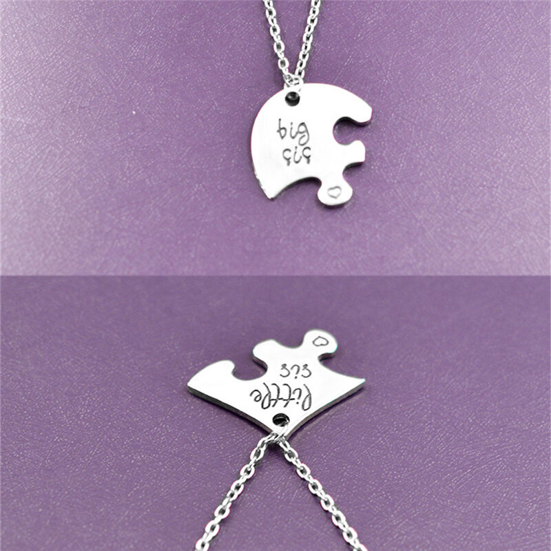 New Necklace Broken Heart Pendant Puzzle Little Middle Big Sister Famly Ch.l8