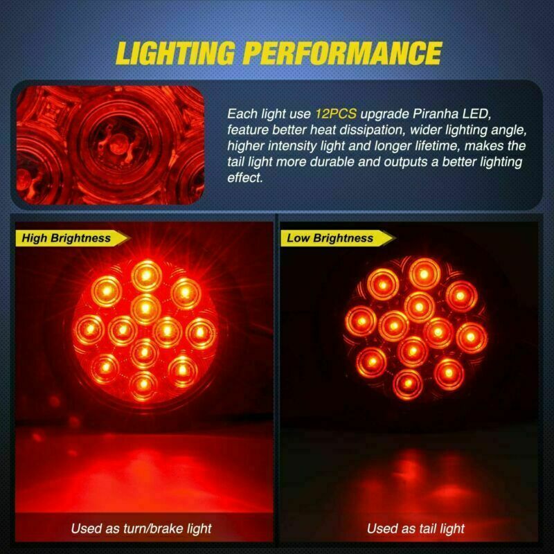 Set/4 4 Inch Round LED Tail Light Reverse Backup Lamp Red For Truck Trailer RV