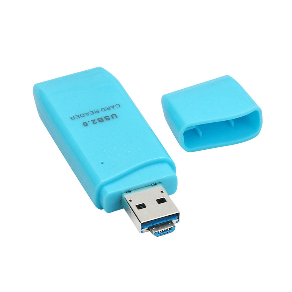 2-in-1 USB 2.0 OTG Multi Memory Card Reader for   SD SDHC SDXC-Blue