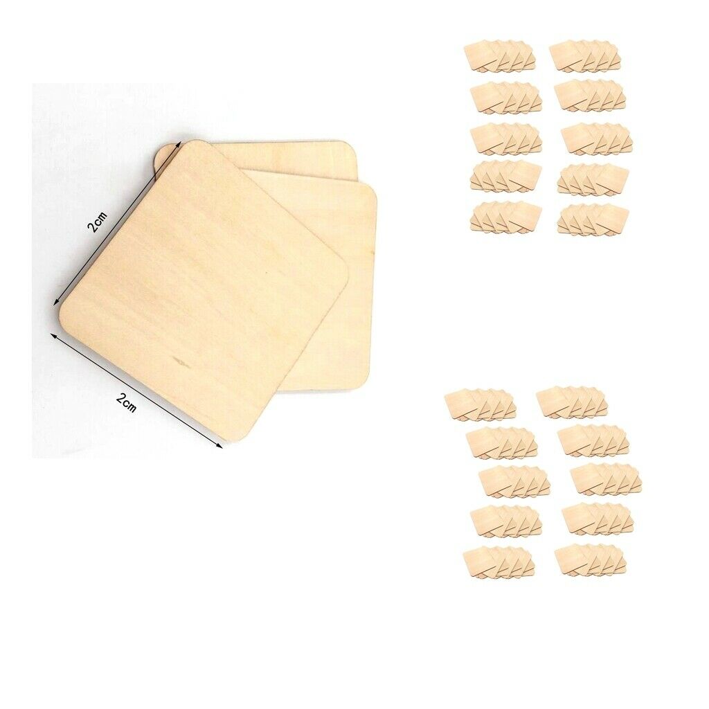 200Pcs Square Natural Smooth Wooden Pieces Wood Board DIY Craft 0.8inch