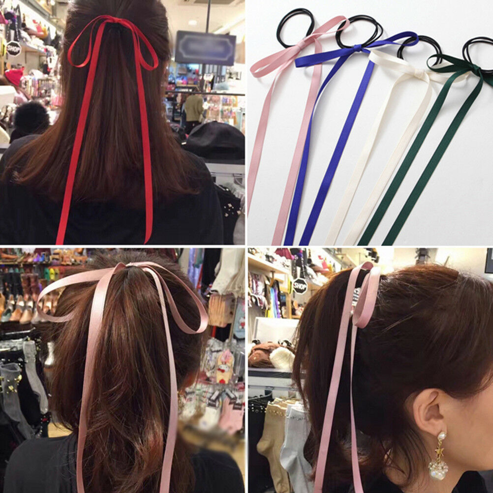 2Pcs Women Girls Hair Bow Silk ribbon Long streamers hair Rope Beach hair.l8