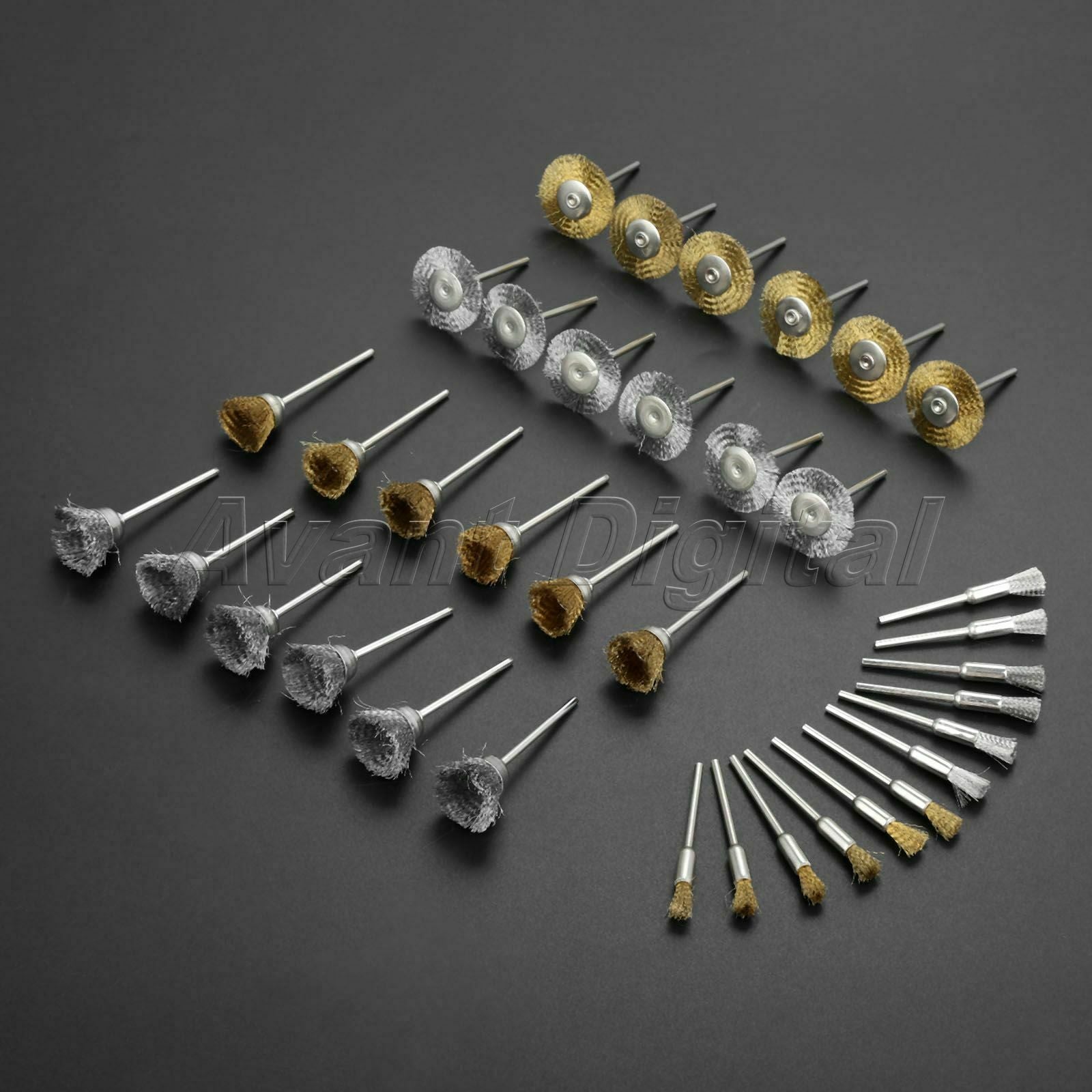 Steel Brass Cup Wheel Wire Wheel Brush Set Polishing Buffing Rotary Tool 36Pcs