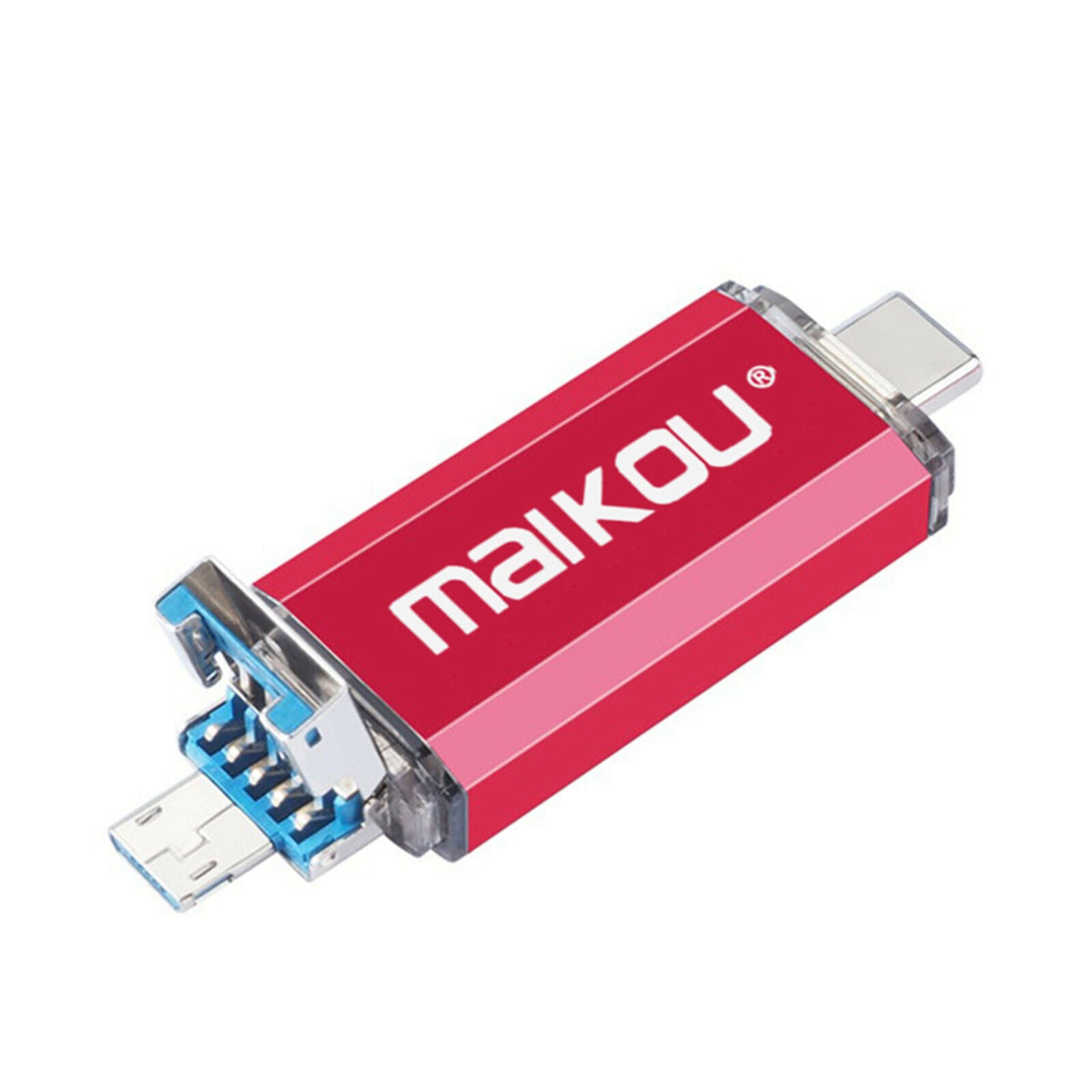 64G USB Flash Drive Type-C&Micro USB Memory Stick for IOS/Android Red