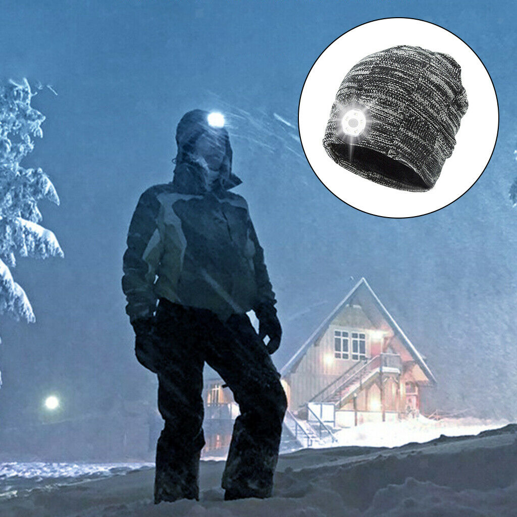 LED Light Beanie Hat Warm Headlight Hats for Men Dad Camping Fishing Running