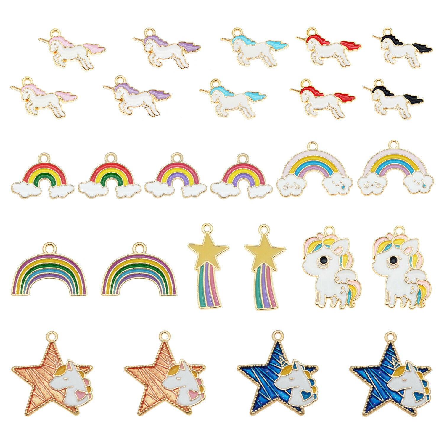 13PCS Enamel Mixed Lot Rainbow Unicorn Star Pendant Charms for Bracelet Necklace