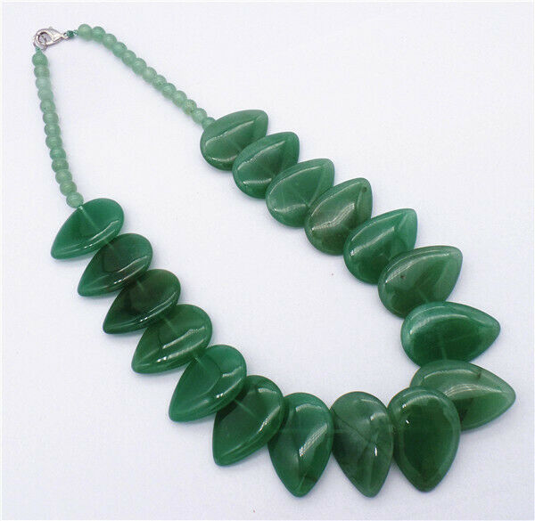 1 Strand Natural Green Aventurine Overlapping Flat Teardrop Bead Necklace HH7368