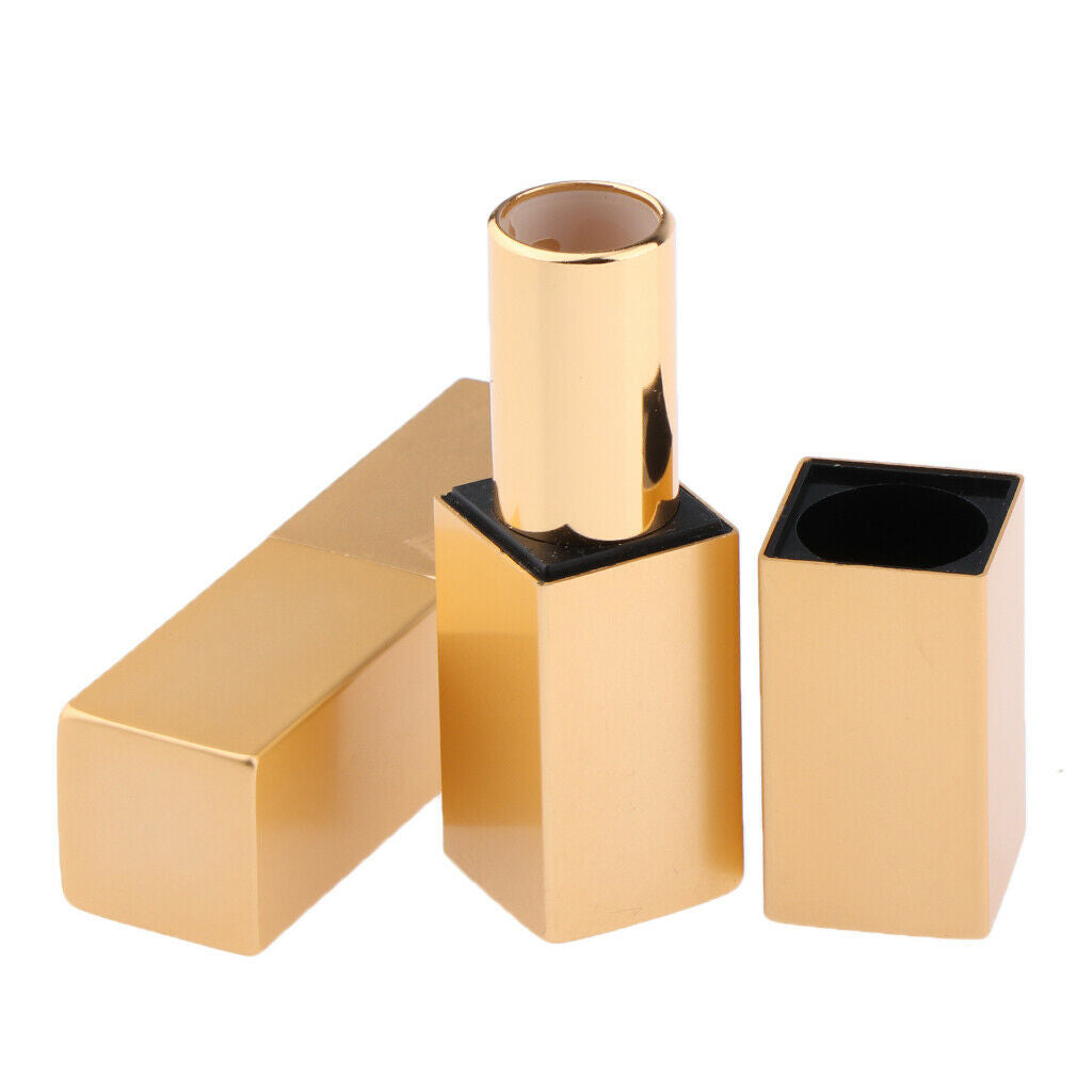2pcs Empty Lipstick Tube Lip Balm Makeup Containers - Blue+Golden, Golden Flat: