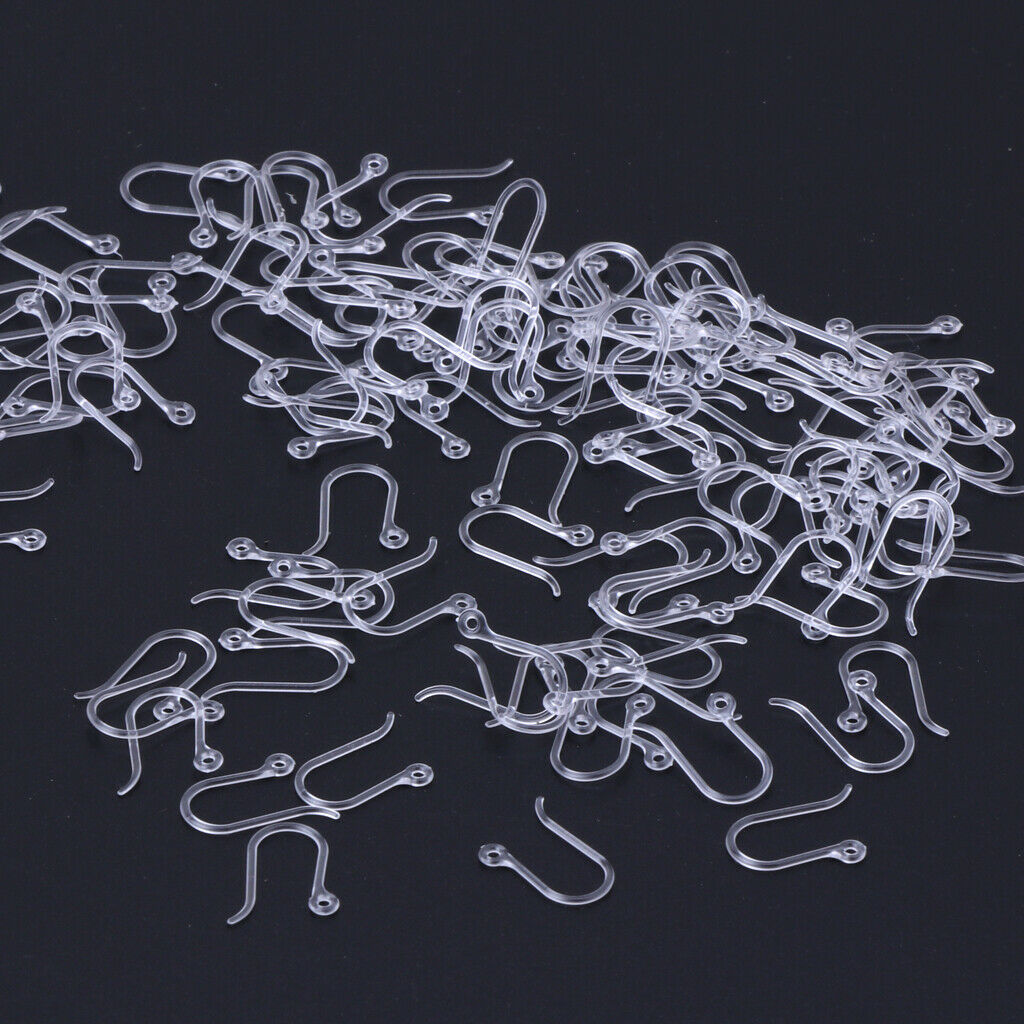 100Pcs Non-Allergenic Clear Plastic Ear Wire Hooks Earring Findings DIY Jewelry