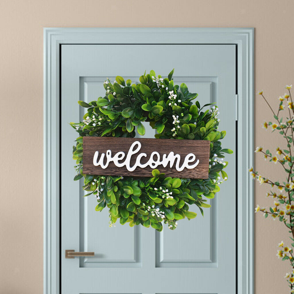 Artificial Eucalyptus Garland Welcome Sign with Wreath Outdoor Front Wall Light
