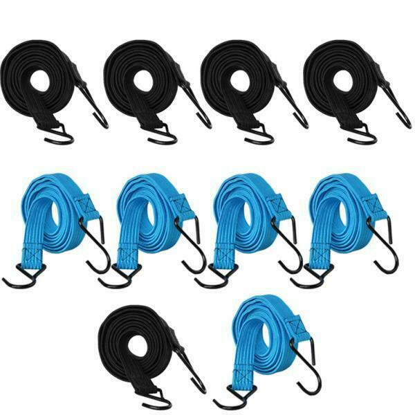 10pcs 2.4cm Wide Bungee Ropes Heavy Duty Stretch Flat Luggage Cords 13ft Max