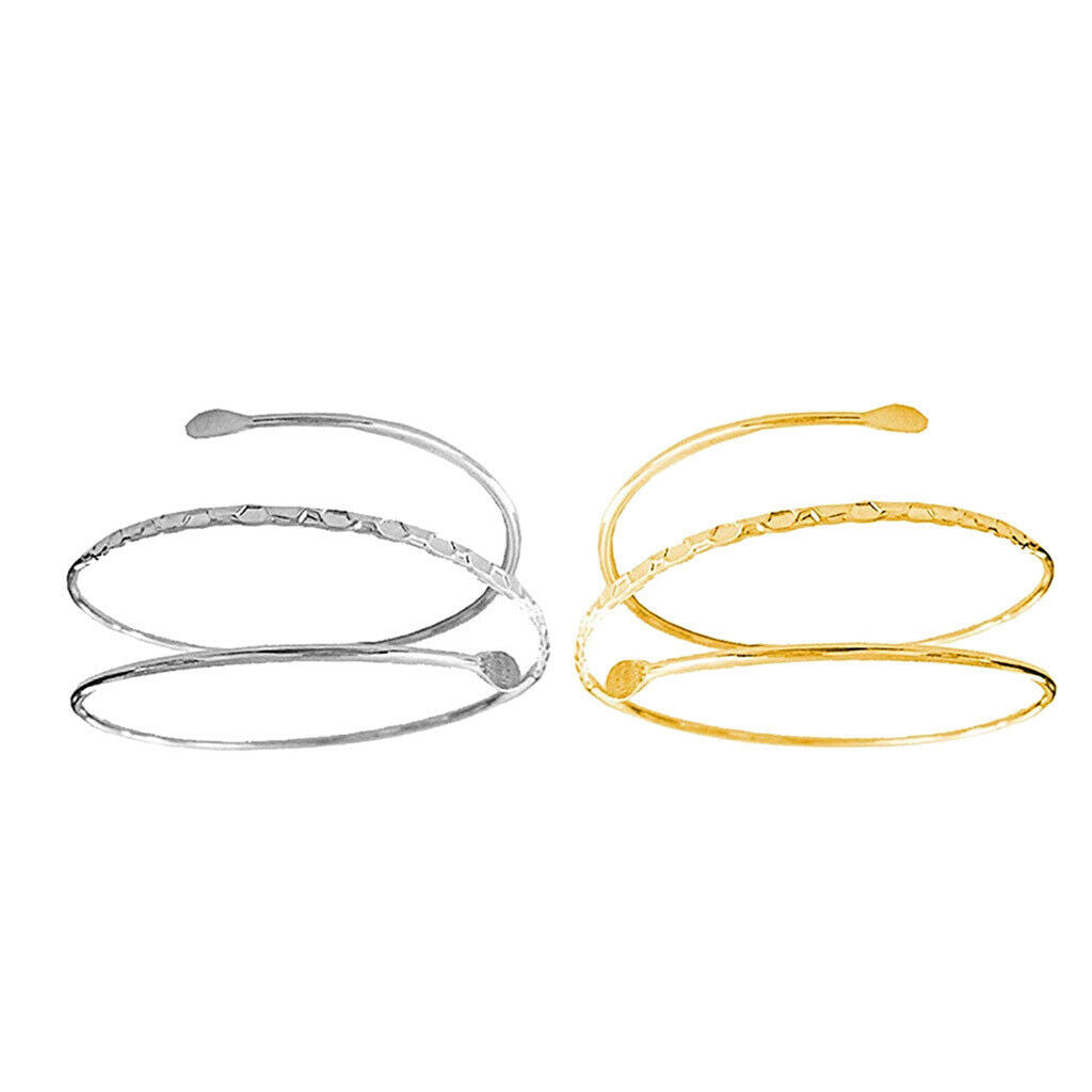2Pcs Punk Spiral Coil Upper Arm Cuff Womens Open Armlet Armband Bangle