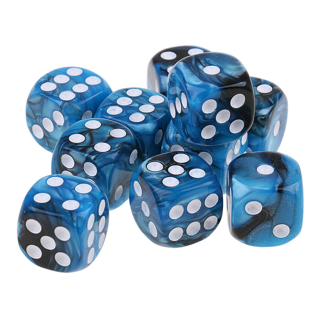10x Blue Black Dices D6 Six Sided 16mm D6 for MTG RPG Table Board Game Toys
