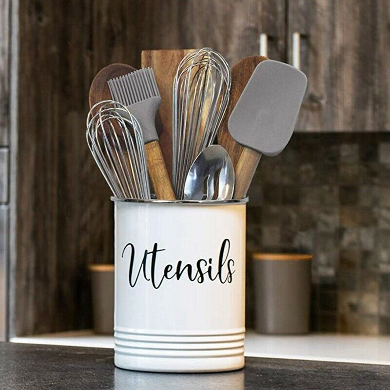 Kitchen Utensil Holder-Modern Farmhouse Kitchen Decor-White and Black Utensil Q7