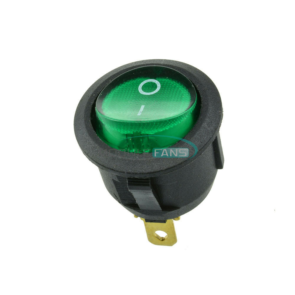 5Pcs Mini Round Switch Green 3Pin SPDT ON-OFF Rocker Snap-in