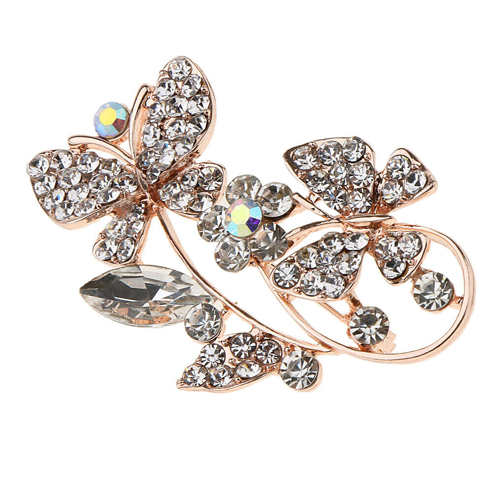 Korean Rhinestone Diamond Crystal Butterfly Flower Brooch Badge Pins white