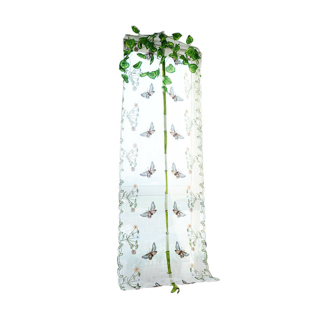 Pastoral Butterfly Tulle Roman Curtain Embroidered Sheer White 0.8x2m