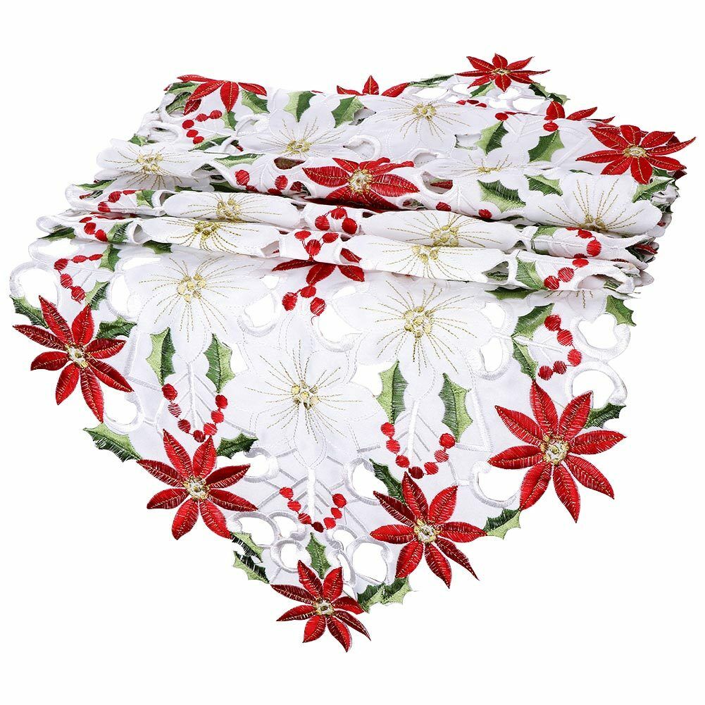 Embroidered Maple Leaves Table Runner Handmade Table Cover For Party