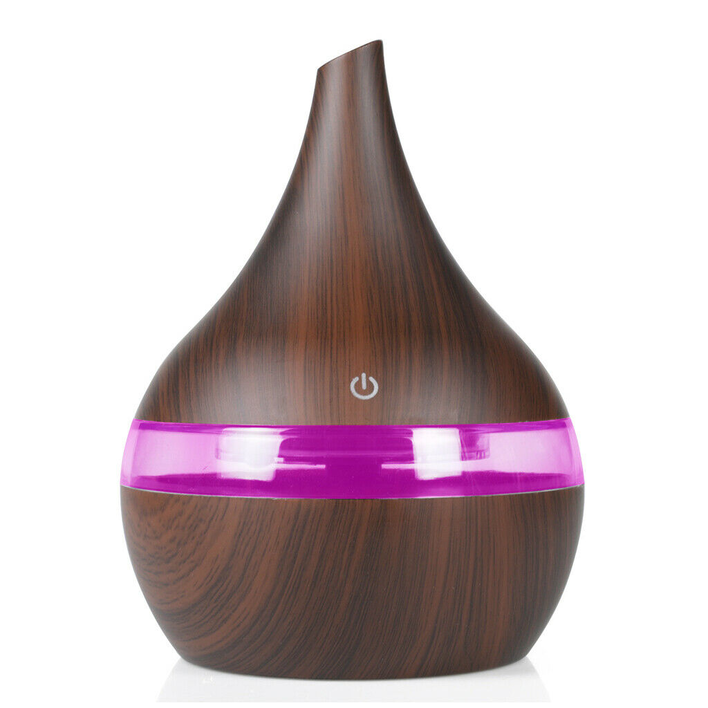300ml Mist Humidifier Aromatherapy Diffuer with LED Light Top Fill Brown