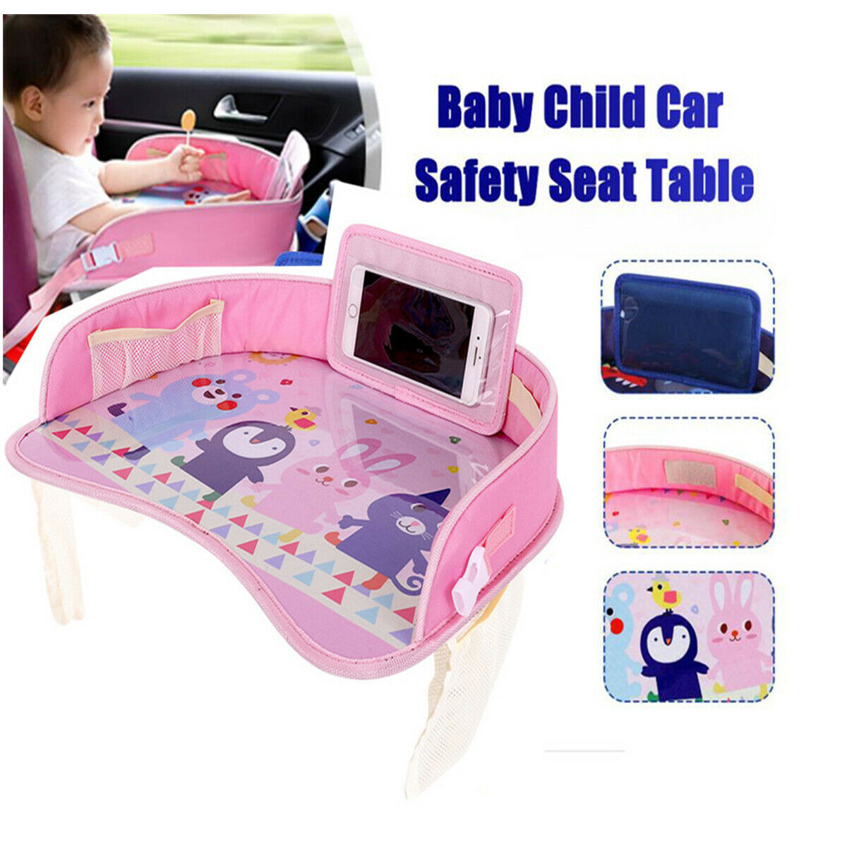 1PCS 42 x 32 x 8CM Portable Pink Cartoon Child Car Seat Table Tray Phone Holder