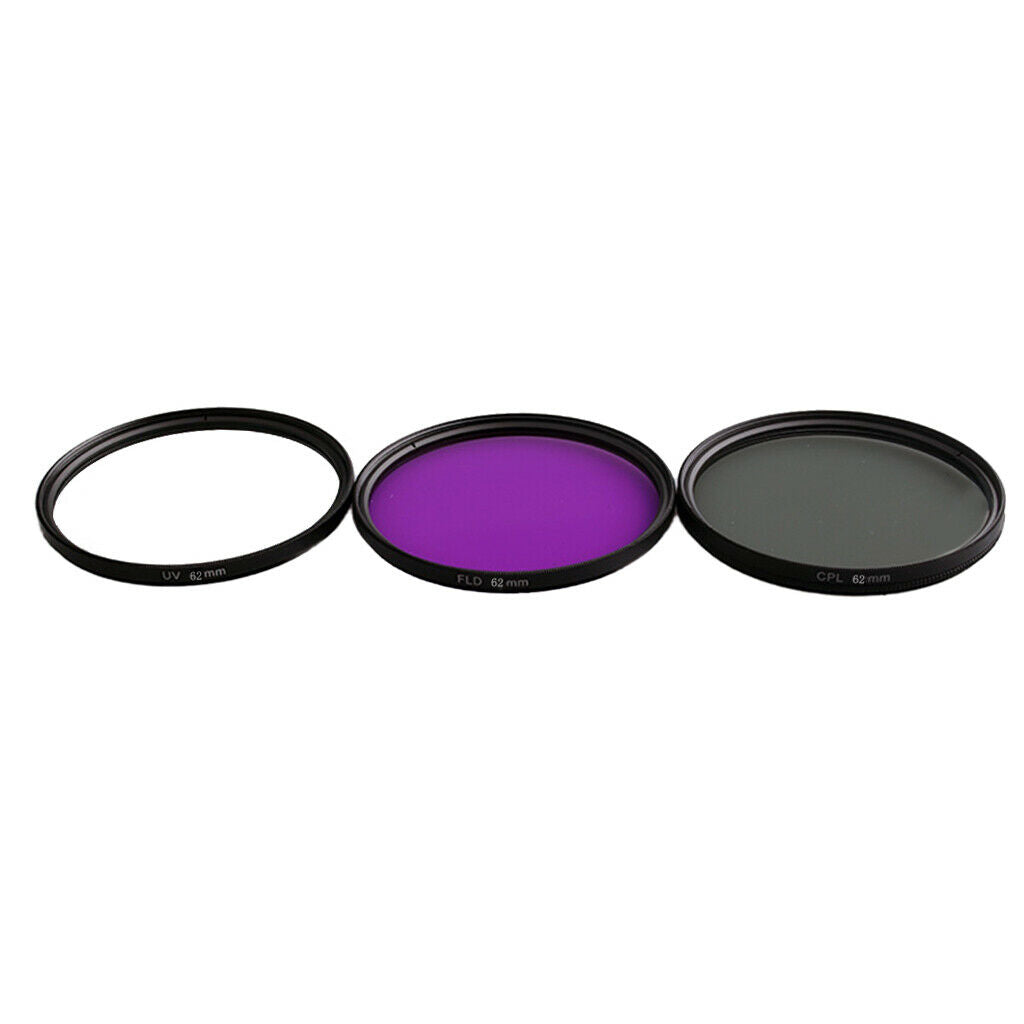 62mm Professional UV CPL FLD Lens Filter Accessory Kit for Canon Nikon Sony DSLR