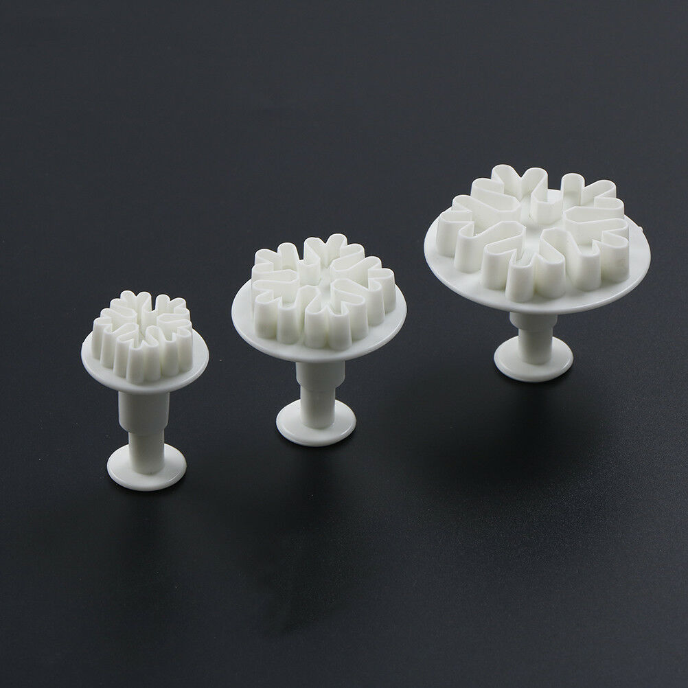 3pcs Snowflake Plunger Cutter Mold Sugarcraft Fondant Cake Decorating Tool.l8