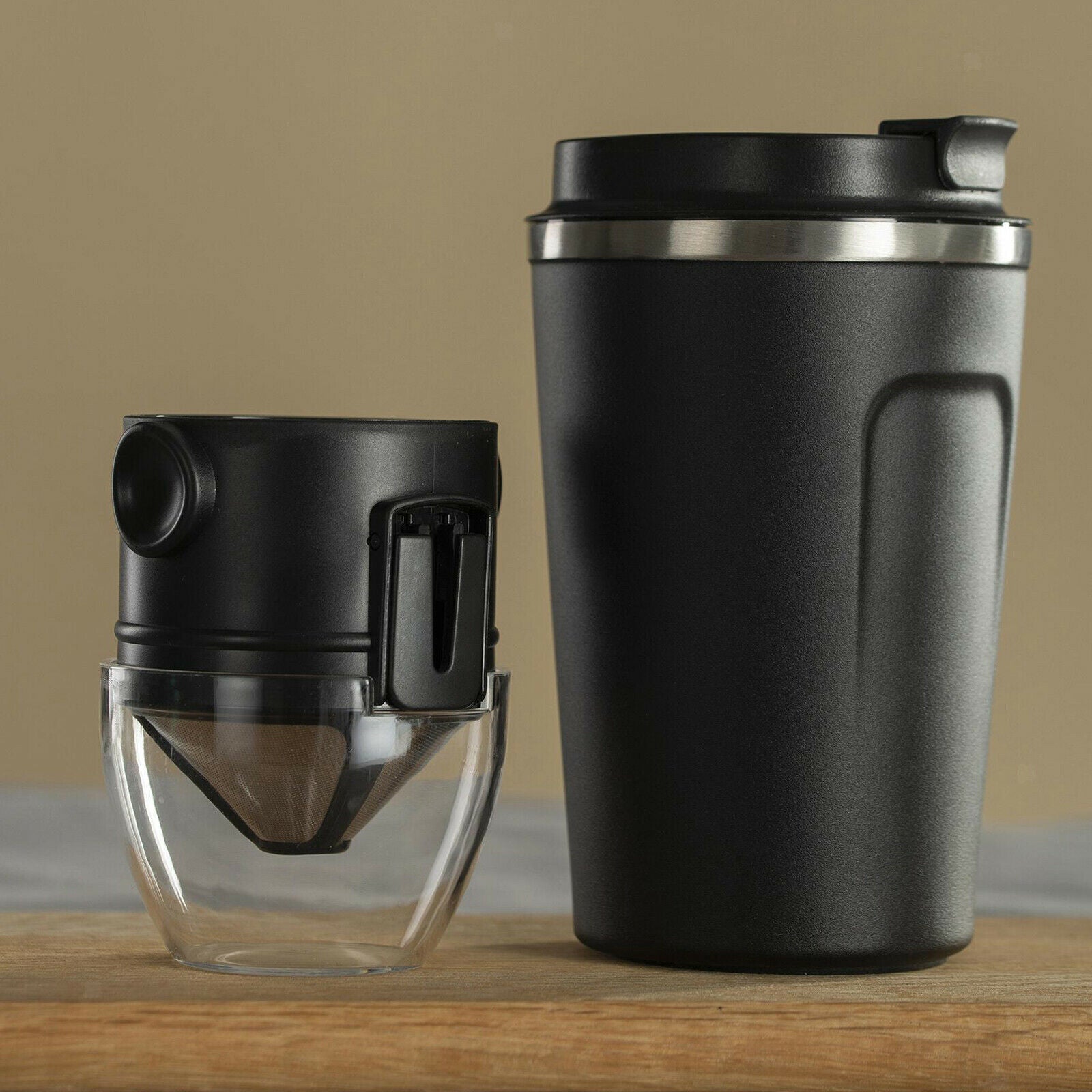 Coffee Mug w/ Folding Coffee Dripper Cone Pour Over Coffee Maker Black