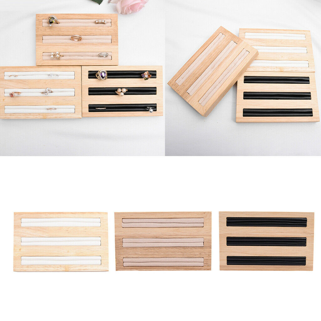 2x   Wood PU Leather Rings Jewelry Storage Organizers Home Accessories