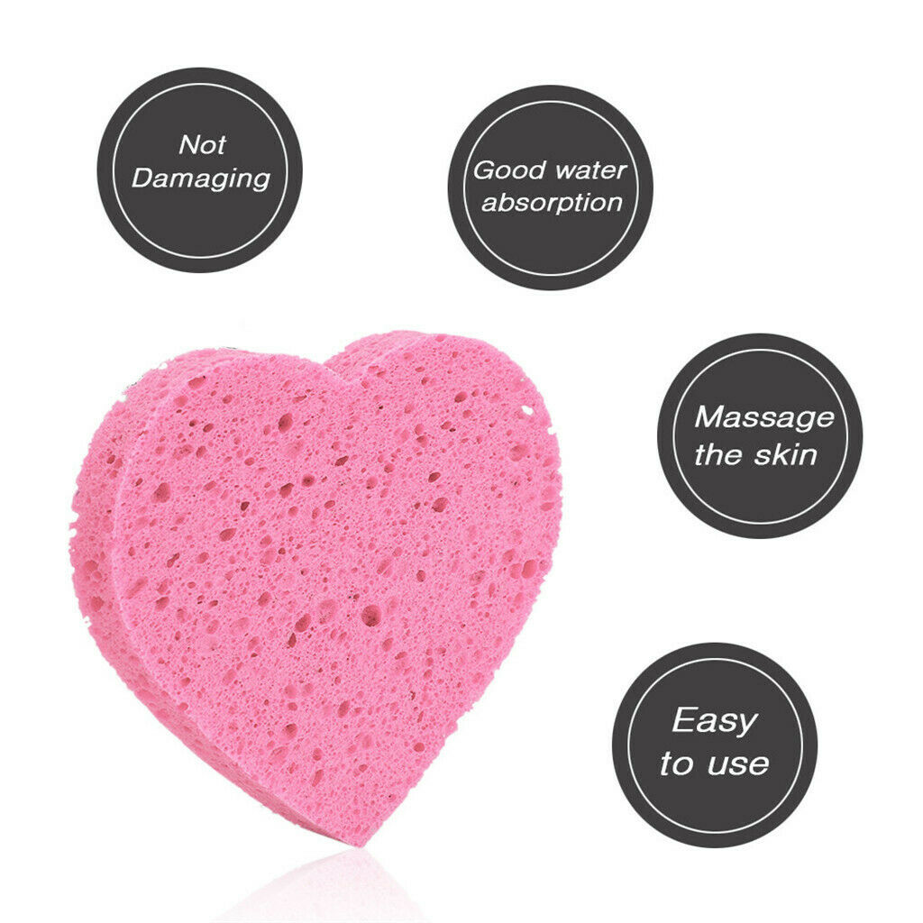 5x Heart Shape Face Cleansing Puffs Makeup Cosmetic Removal Cellulose Sponge