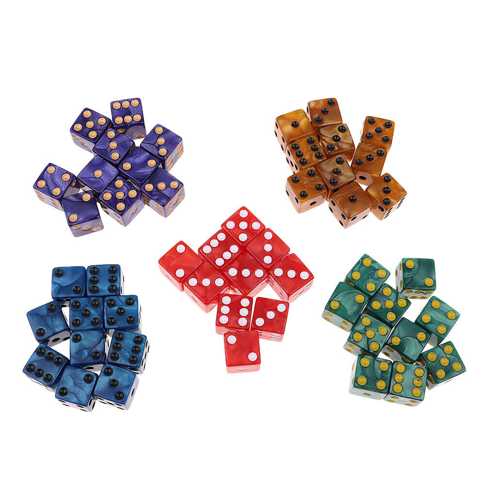 50x 16mm/0.63inch D6 Six Sided Dice Square w/ Bag 5 Colors for KTV Play Toys