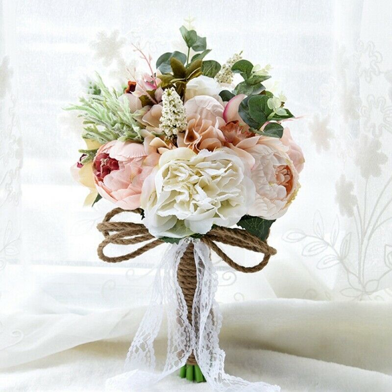 Artificial Peony Rose Flower Bouquet for Bride Bridesmaid Handmade Wedding BQ6N7