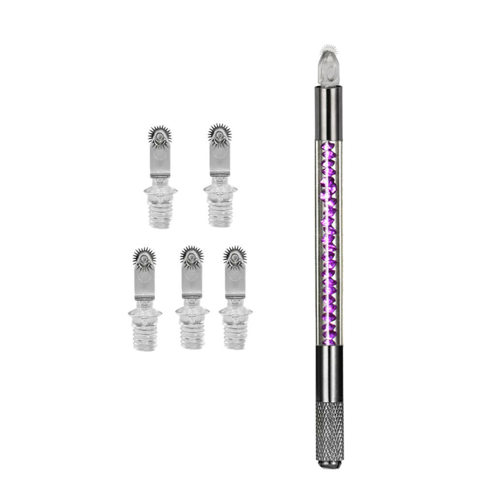 6pcs/set Roller Eyebrow Tattoo Needles Eye Brow Blades Makeup Tool Purple