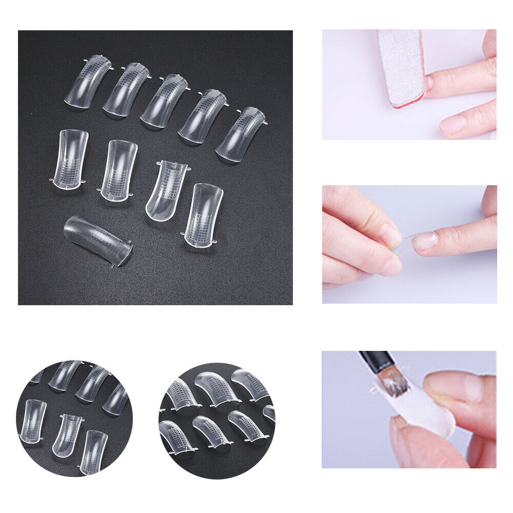 100Pcs [10 Sizes] Natural Clear Full French False Nail Art Tips Acrylic UV Gel