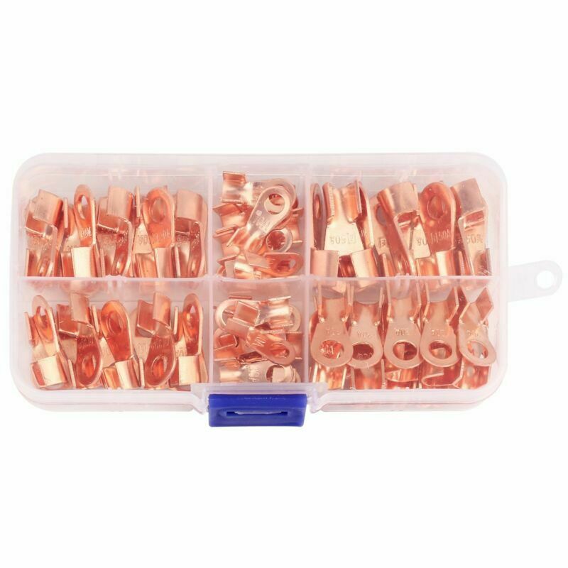70Pcs Open Barrel Copper Ring Lug Terminals Wire Crimp Connectors OT 10A-50A -US