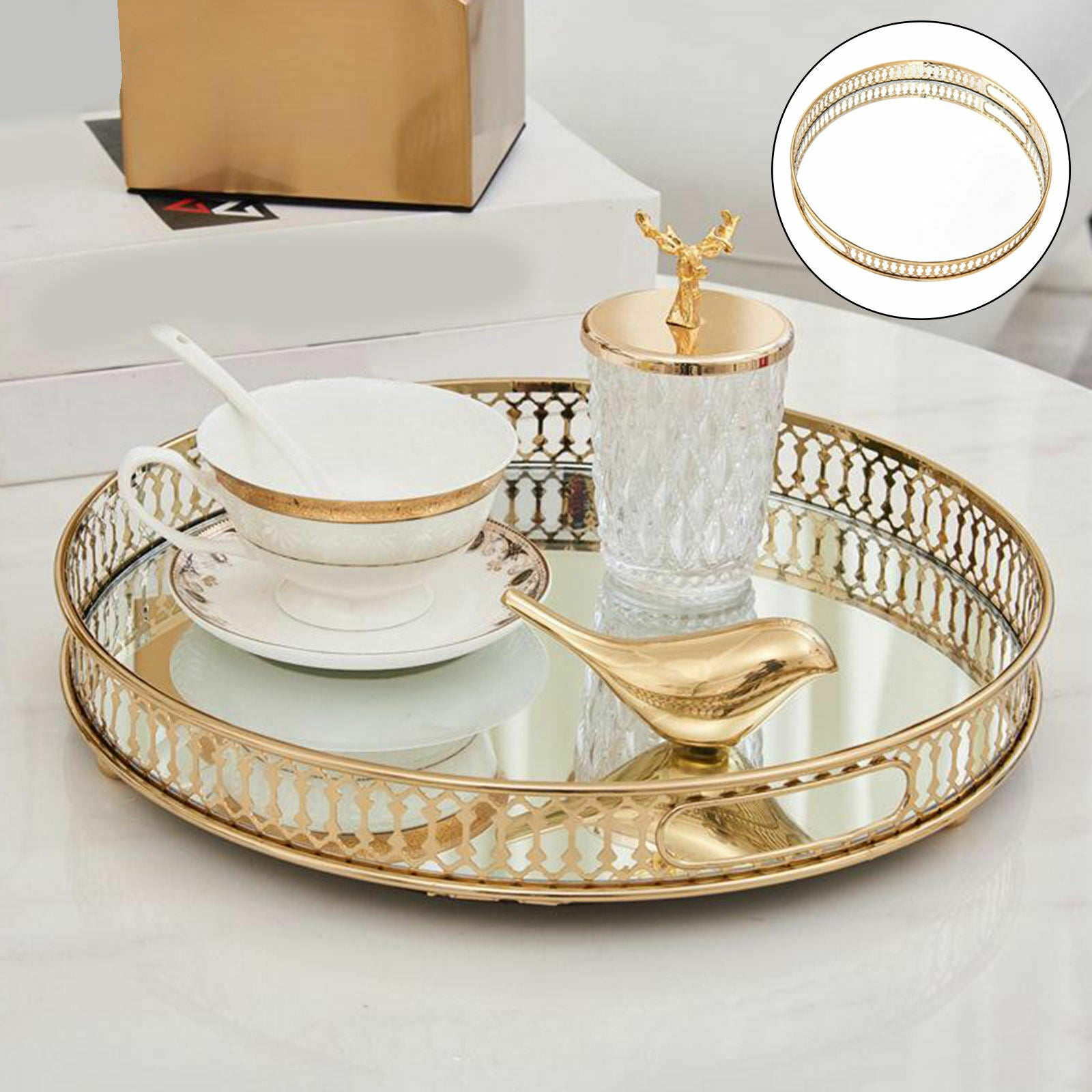 Mirrored Crystal Tray Organizer Jewelry Trinket Storage Plate Home Decor