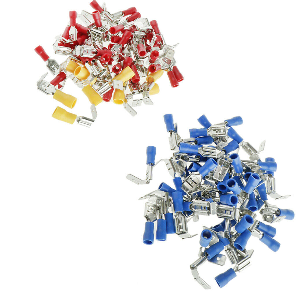 100Pcs Insulated Spade Crimp Terminals Electrical Wire Connectors