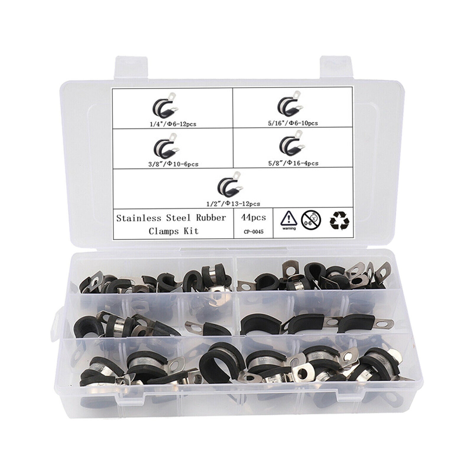 44pcs Rubber Insulated Clamp Kit Metal Pipe Tube Holder Easy to Install