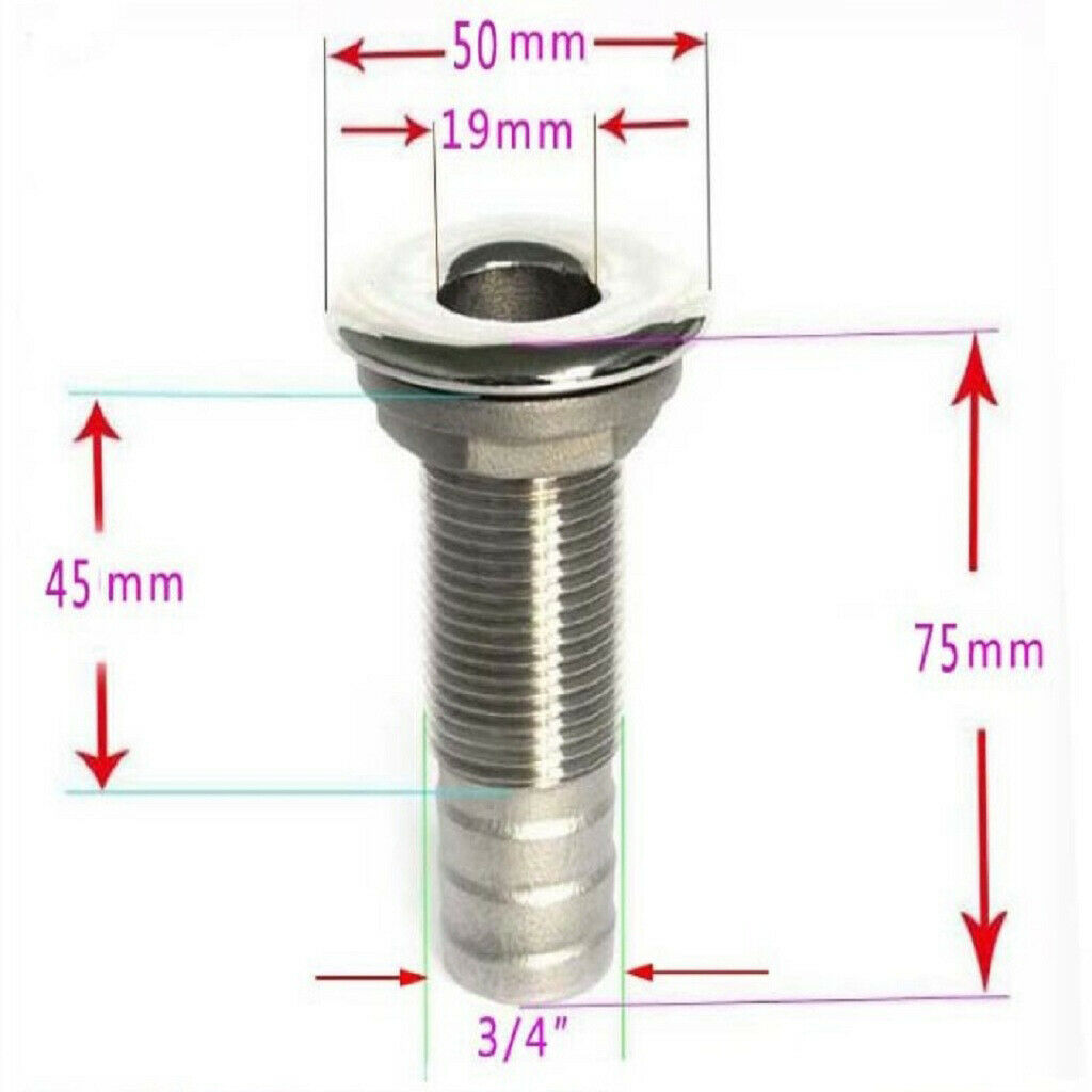 Polished Marine Boat Thru Hull Fittings/Drain Plug for Hose (3/4 inch, 316