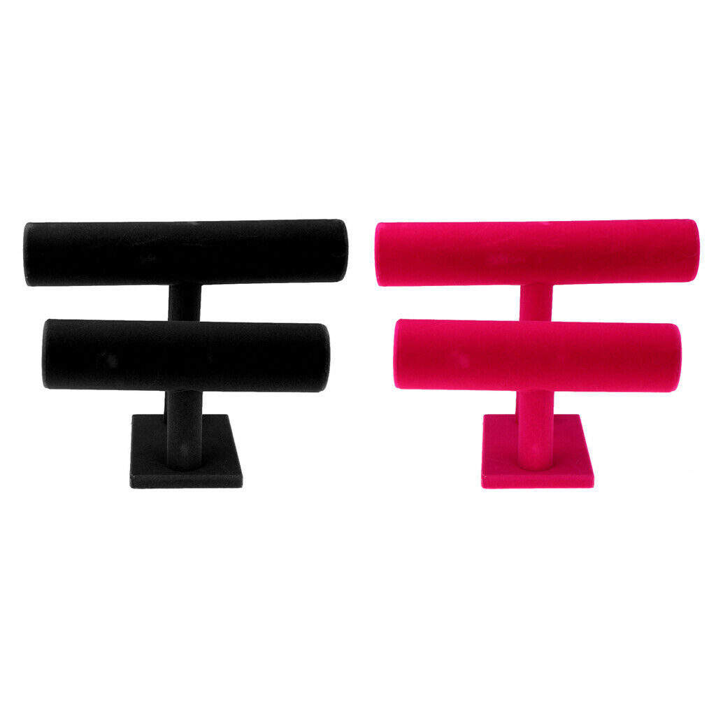 2Pcs 2-Tier Jewelry Hard Display Stand Holder Bracelet Chain Watch T-bar Hot