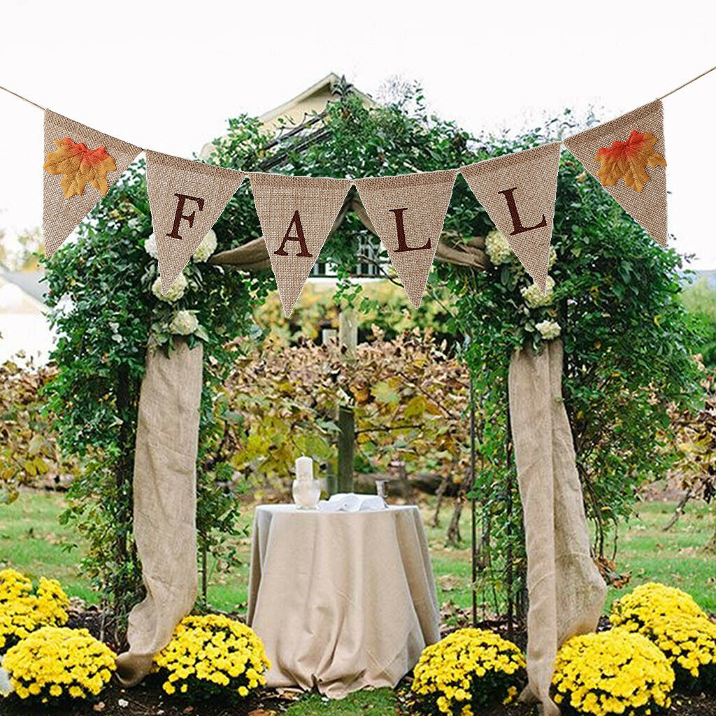 Rustic Burlap Fall Maple Leaf Banner Thanksgiving Party Hanging Sign