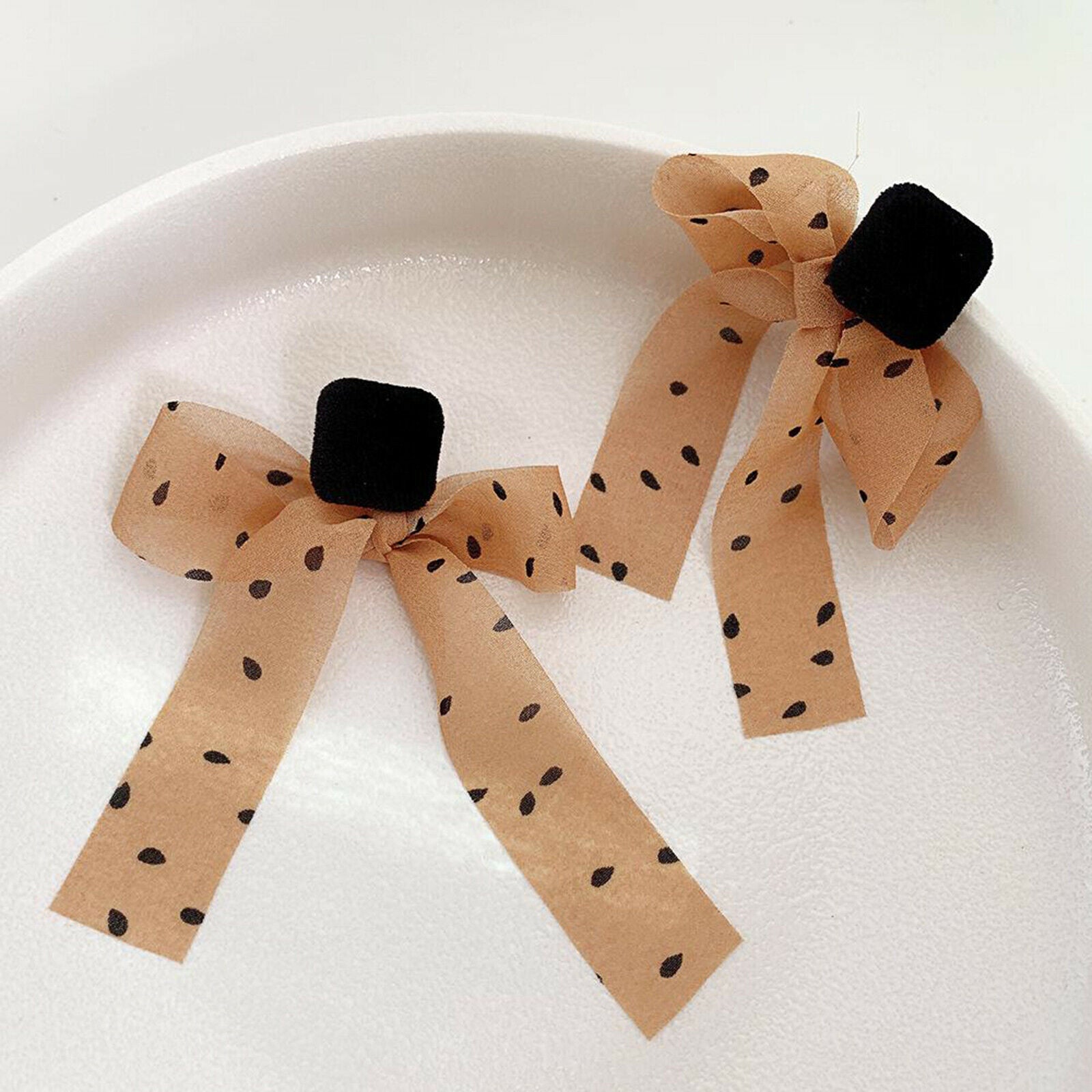 1PC Fashion French Ribbon Polka Dot Earrings Pendant for Women Girls Wedding