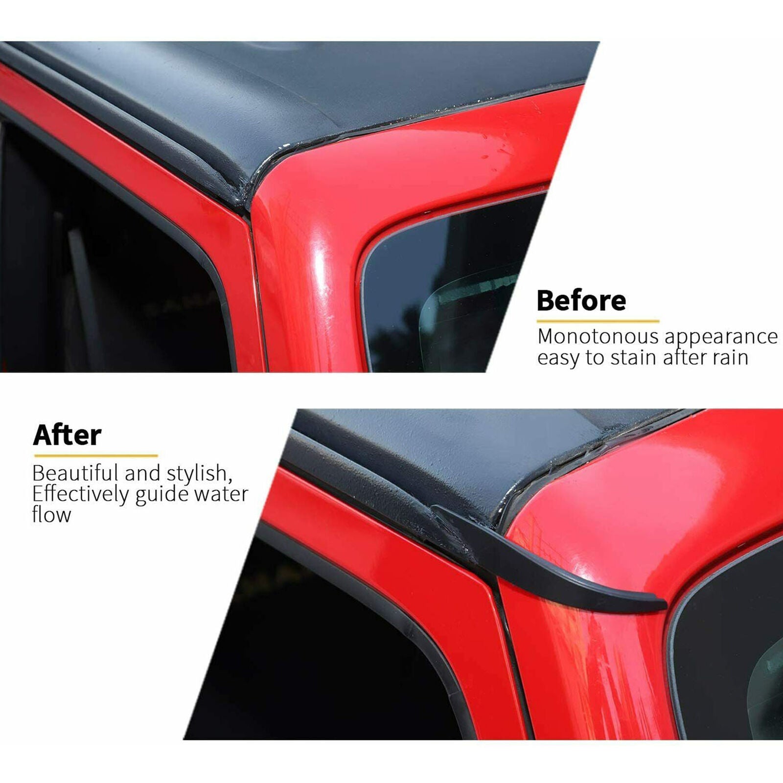 2PCS Window Water Rain Gutter Extension Slot Fit For Jeep Wrangler JK 2007-2017