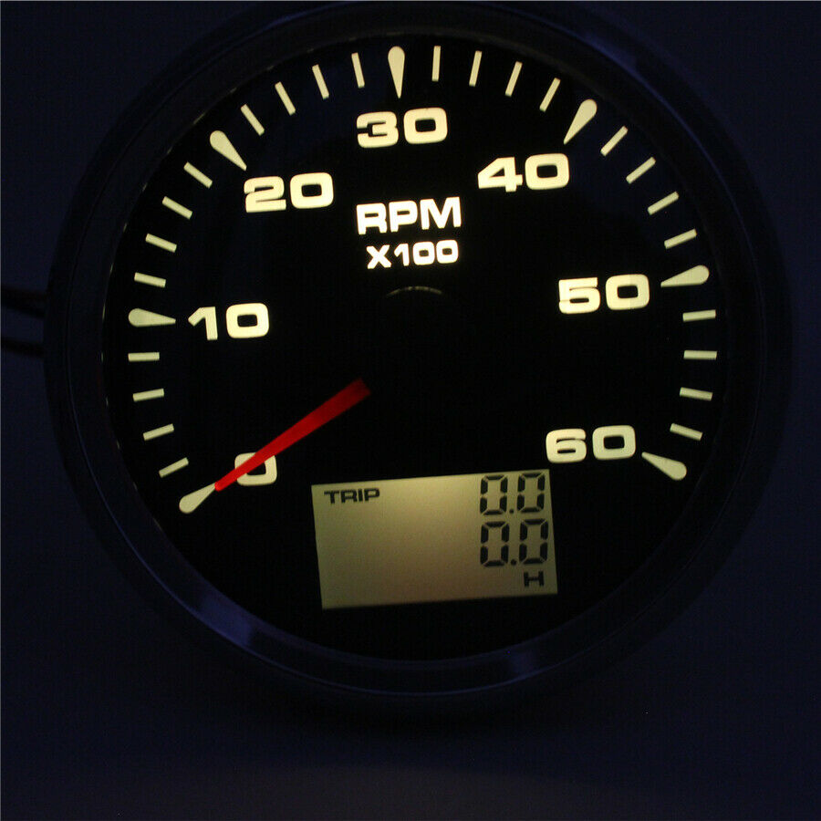 85mm Black Tachometer Car Marine Digital 6000RPM With LED Backlight Hourmeter US