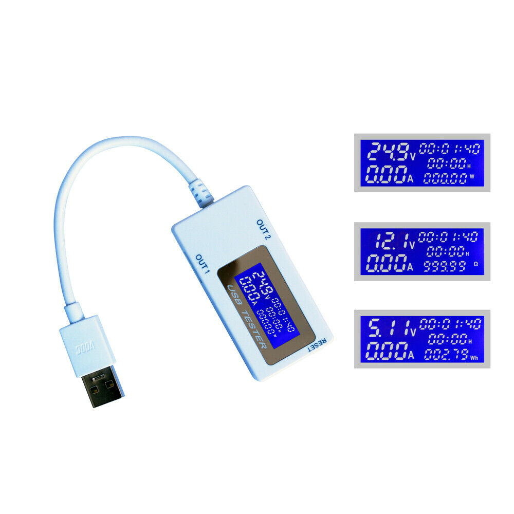 DC4-30V Dual USB Current Voltage Battery Capacity Tester Flash Charge 10-in-1