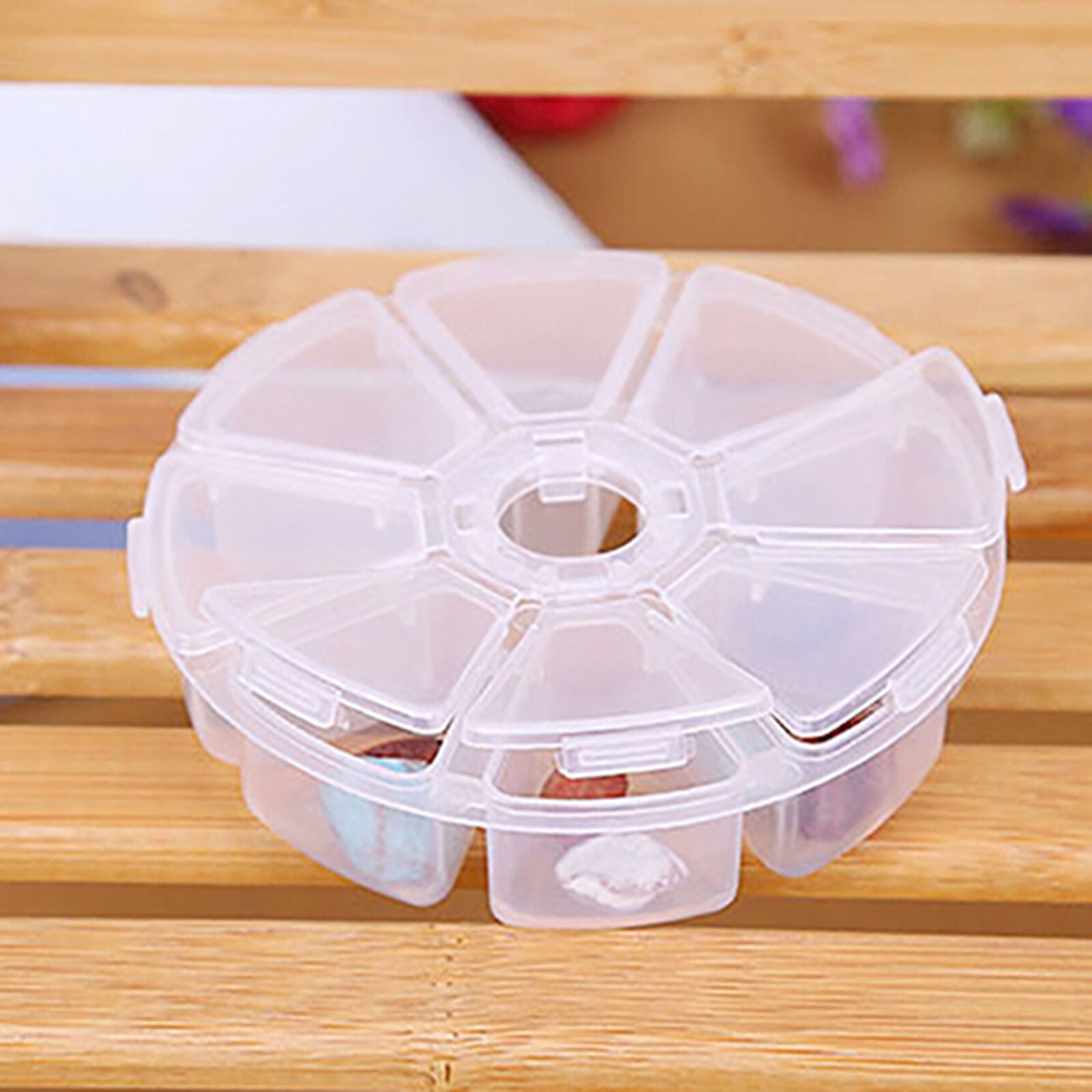 Round 8 Grid Clear Plastic Box Jewelry Storage Container Craft Organizer Utility