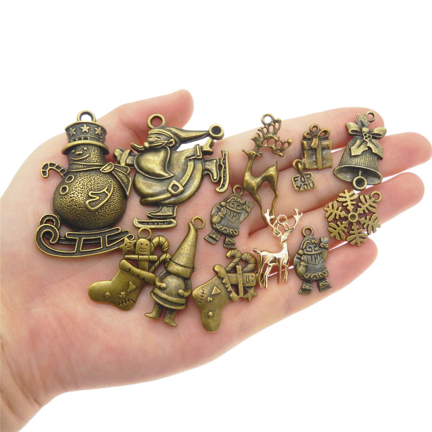 30 PCS Mix Metal Xmas Tree Santa Claus Snowman Pendant Christmas Alloy Charm DIY